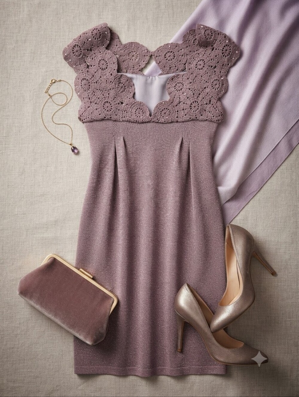 Vintage St. John Evening Berrywood Crochet Wool Dress